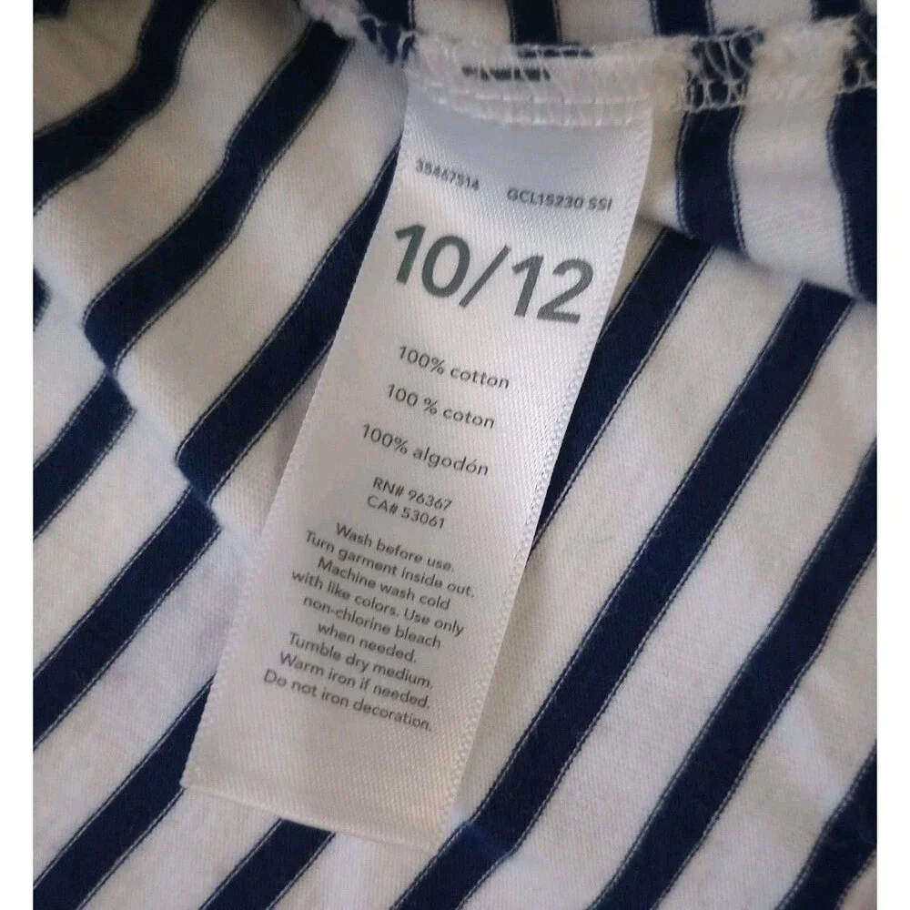 Oshkosh B'Gosh Long Sleeve Navy Blue Striped Top sz L 10/12 Girls Baby DollStyle